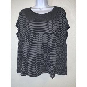 NWT Nyah Blck/Gray Striped Oversized Lagenlook Babydoll Top Size XS